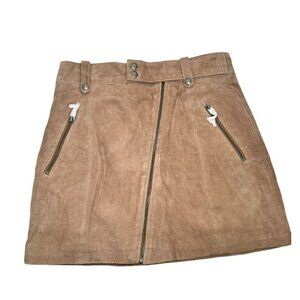 Blank NYC Tan suede leather high waisted mini skirt asymmetric zip NWOT Sz 29
